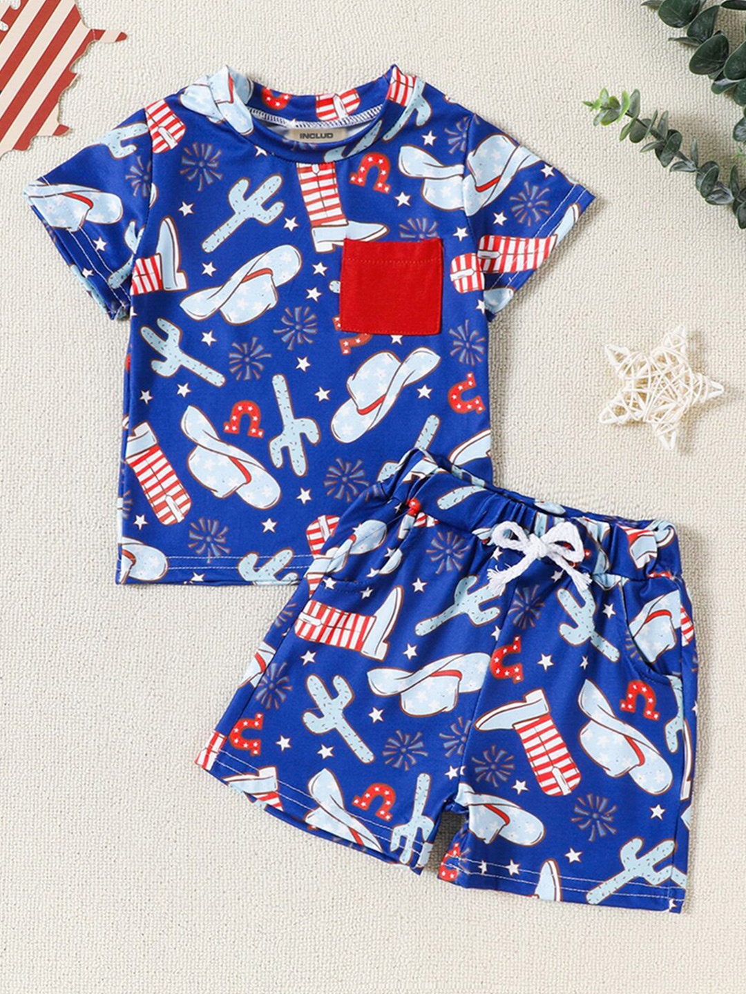 

INCLUD Boys Short Sleeves Printed T-Shirt With Shorts Set, Blue
