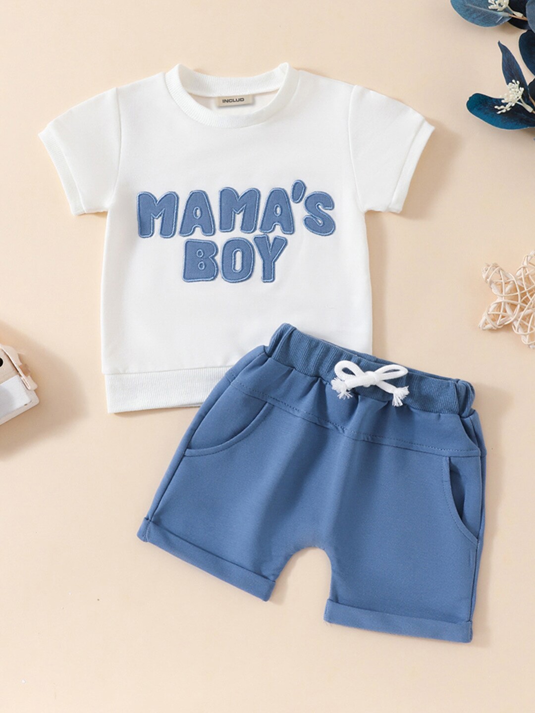 

INCLUD Boys Embroidered Short Sleeves T-Shirt With Shorts Set, Blue