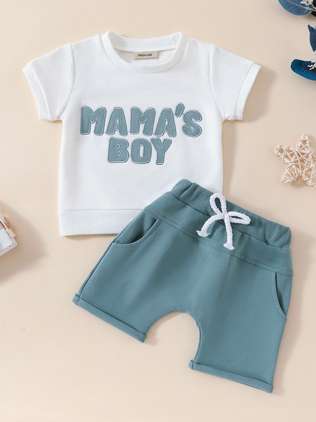 

INCLUD Boys Embroidered Short Sleeves T-Shirt With Shorts Set, Green