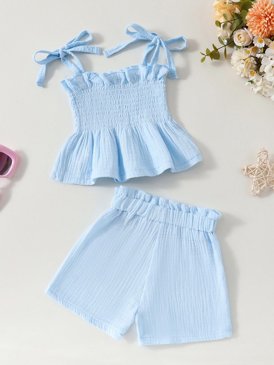 

INCLUD Girls Elasticated Crop Top With Shorts Set, Blue