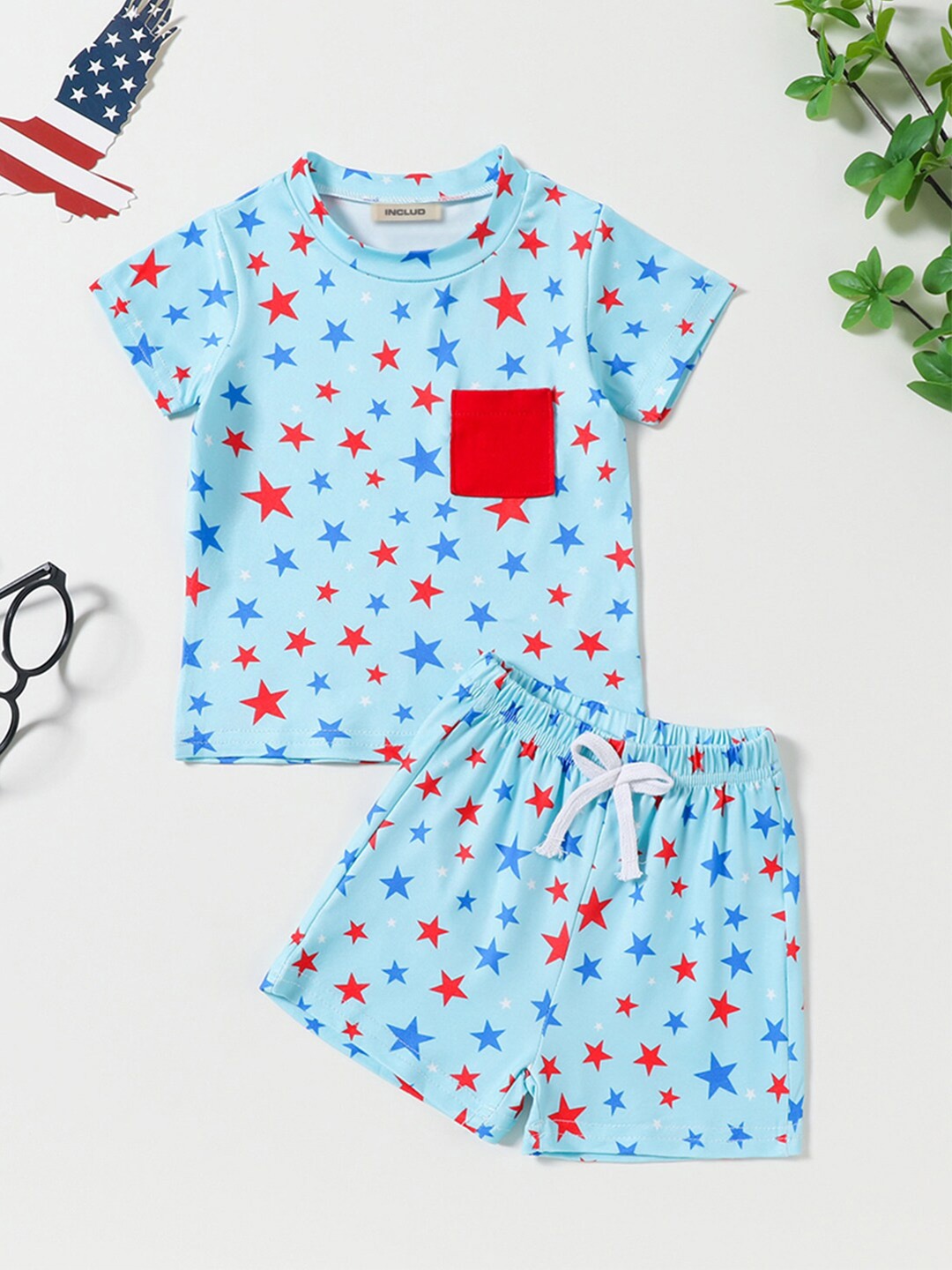 

INCLUD Boys Short Sleeve Star Printed T-Shirt With Shorts Set, Blue