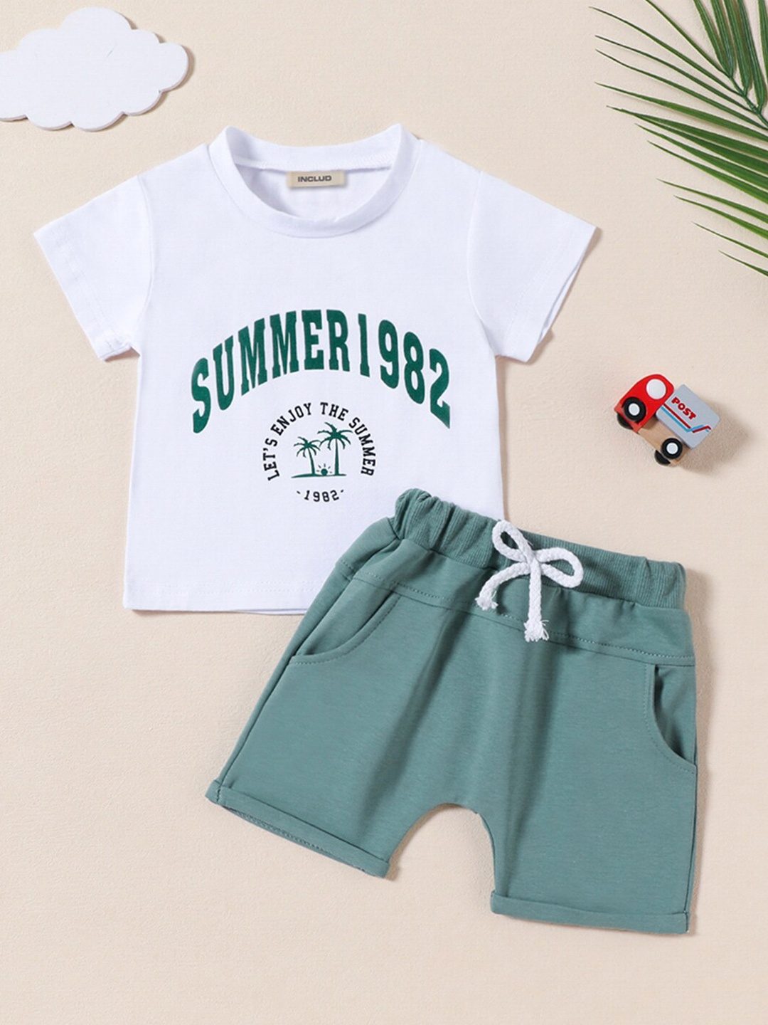 

INCLUD Boys Printed T-Shirt With Elasticated Shorts Set, White