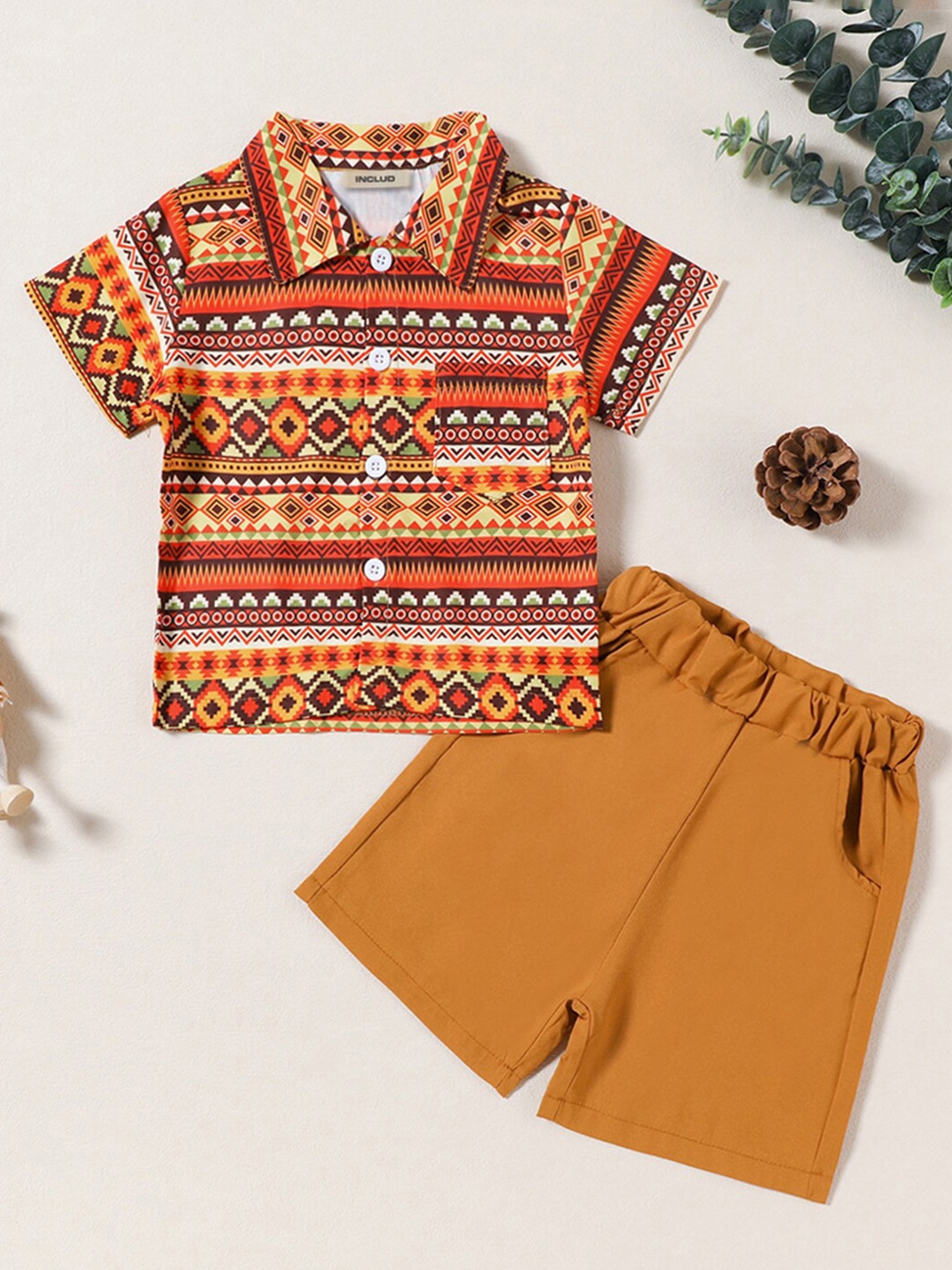 

INCLUD Boys Printed Shirt with Shorts, Orange