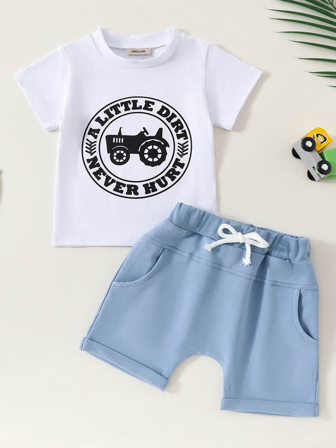 

INCLUD Boys Short Sleeve Graphic T-Shirt With Shorts Set, White