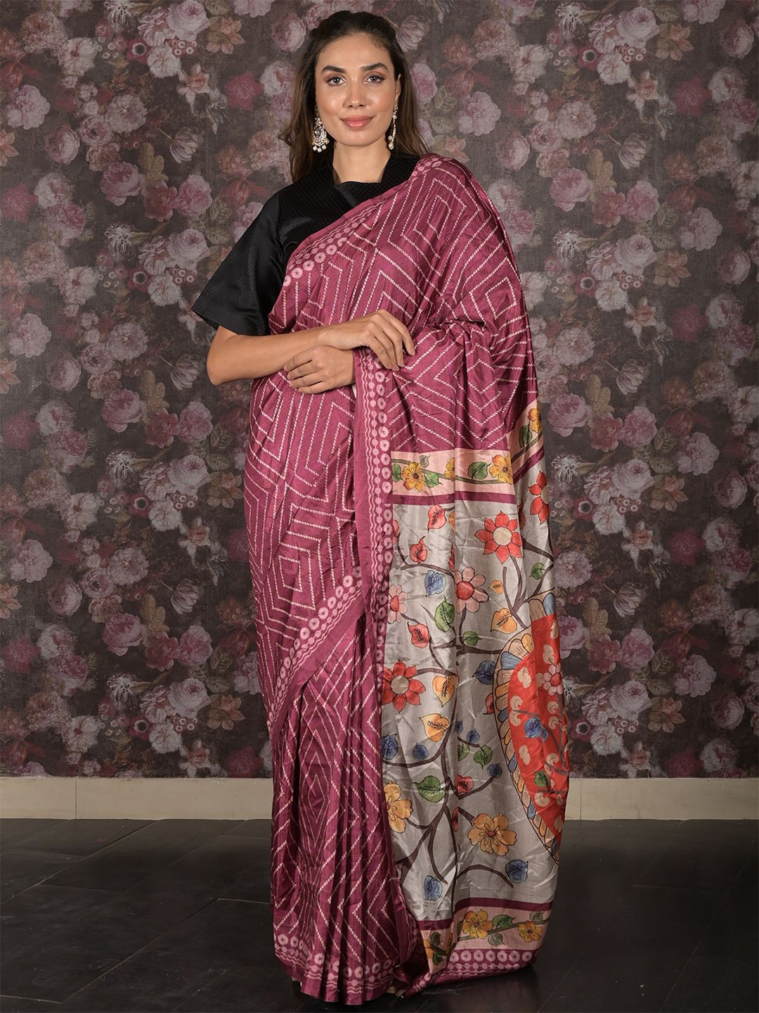

ODETTE Bandhani Saree, Burgundy