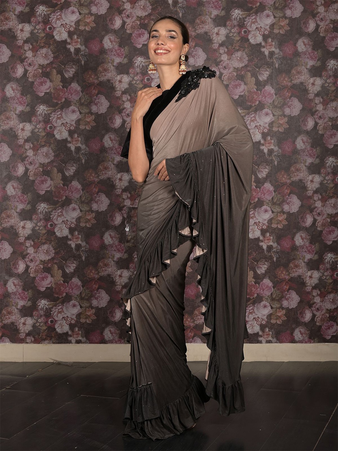 

ODETTE Ombre Saree, Brown