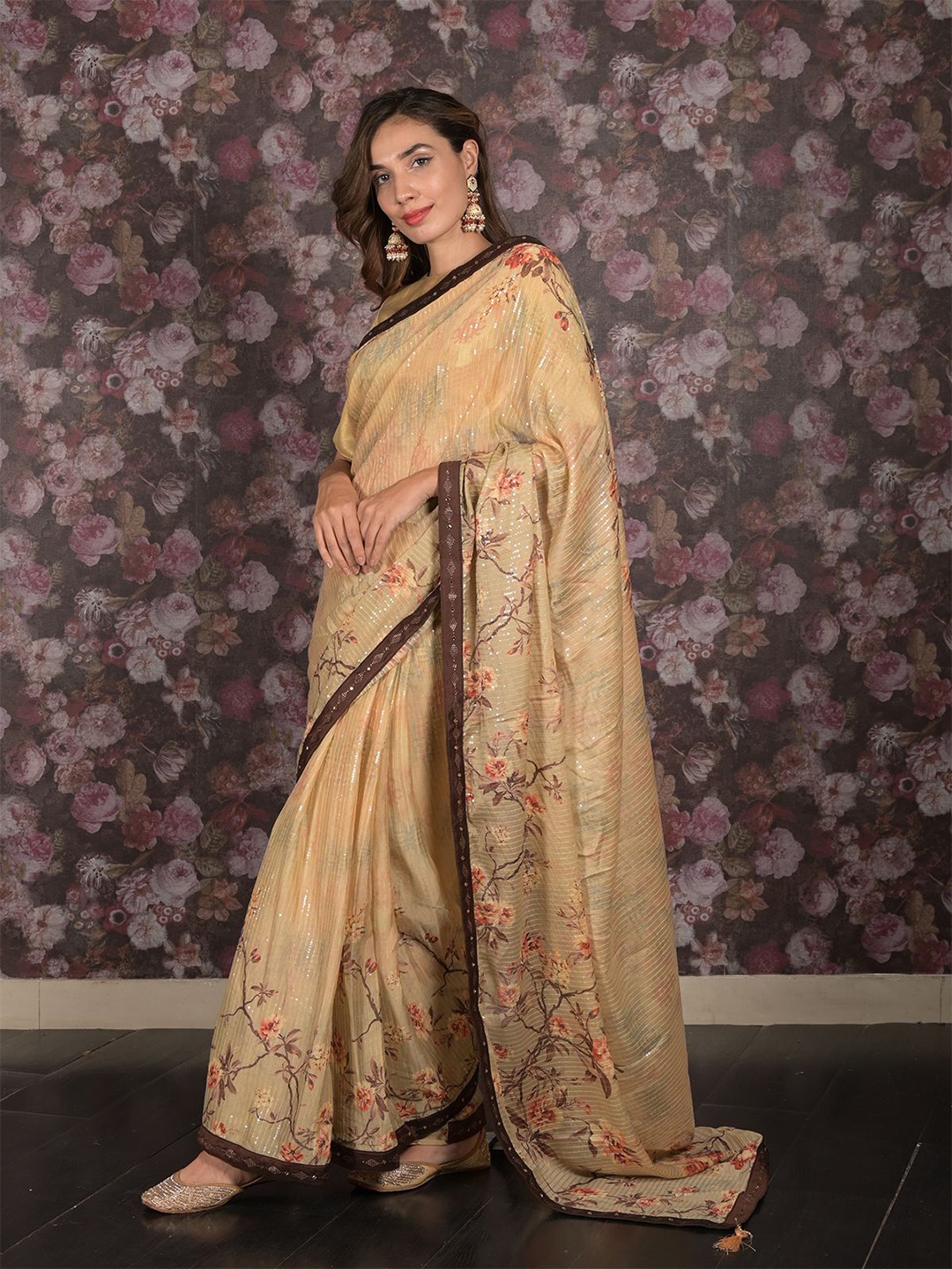 

ODETTE Floral Saree, Beige