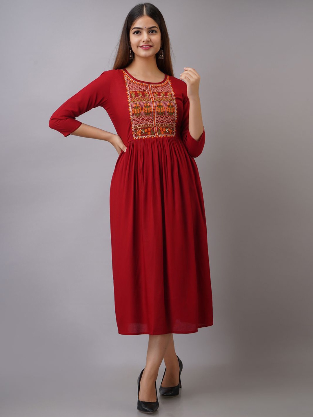 

Arudhi Women Embroidered Handloom Anarkali Kurta, Maroon