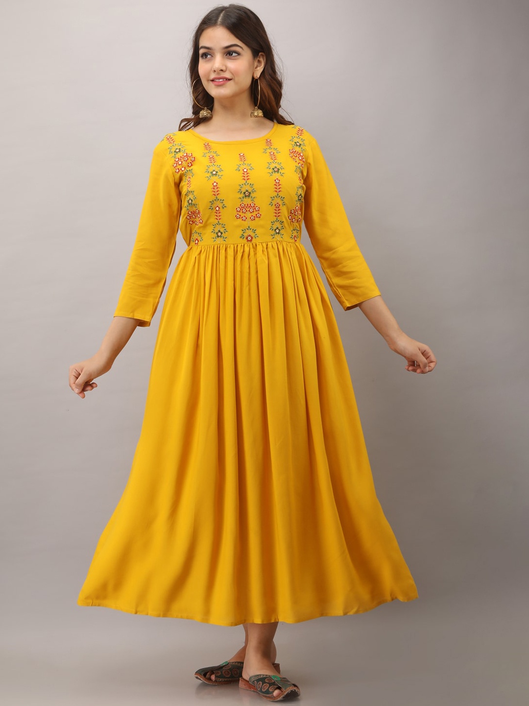 

Arudhi Women Handloom Anarkali Kurta, Yellow