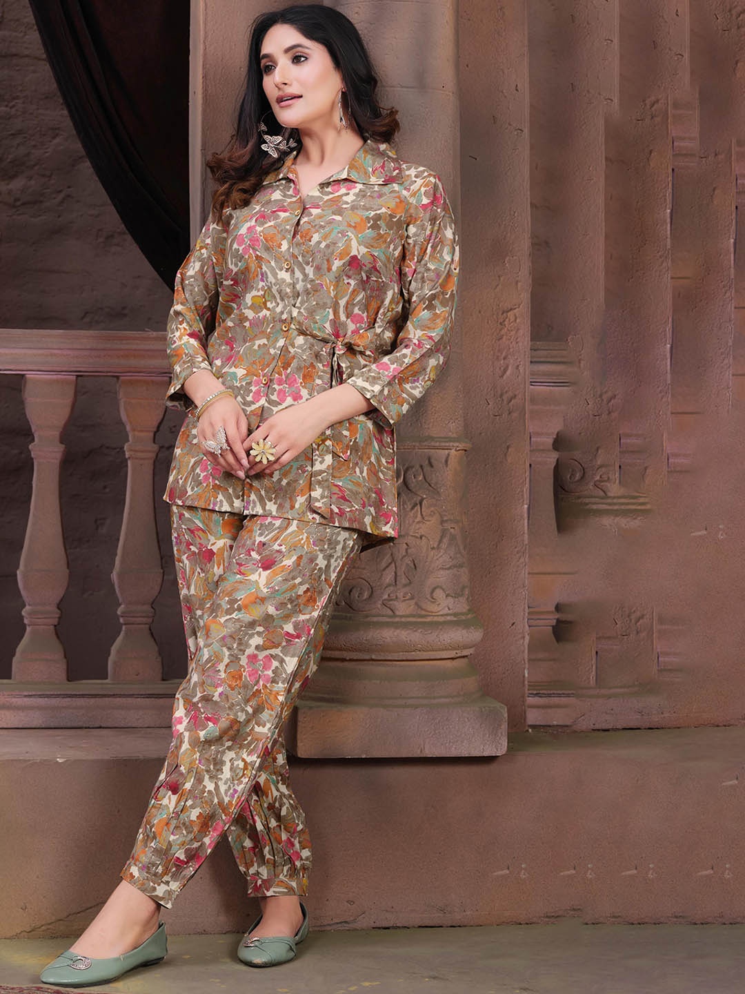 

KALINI Printed Shirt And Trousers Co-Ords, Green