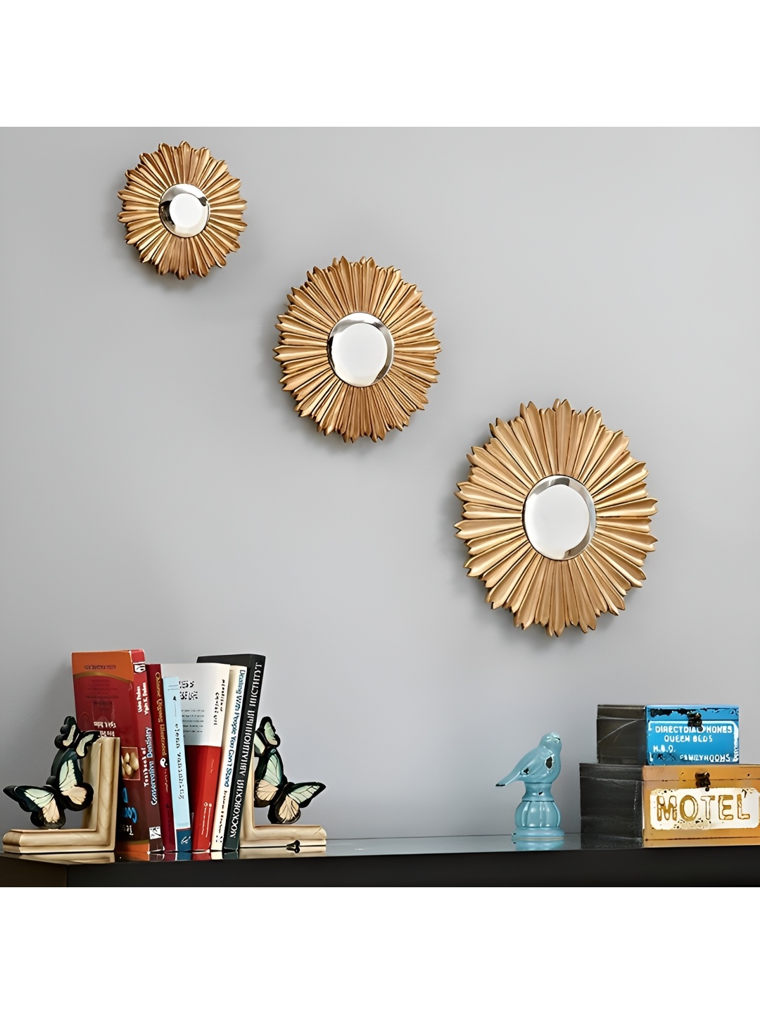

VAS collection home Pack Of 3 Floral Pattern Wall Mirror, Gold
