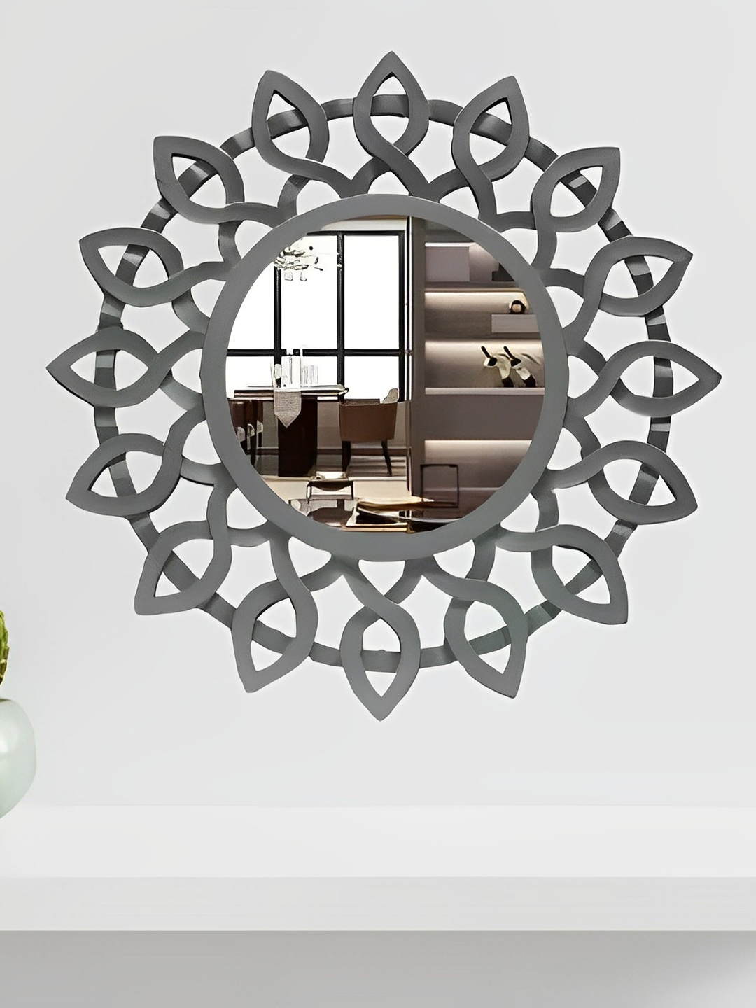 

VAS collection home Door Self Design Wooden Mirror Frame, Grey
