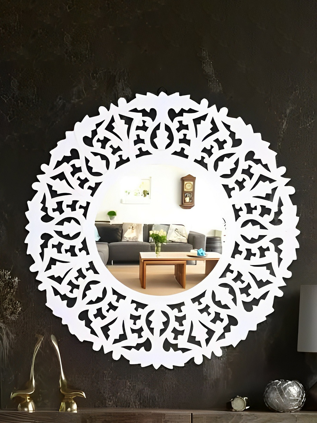 

VAS collection home White Floral Patterned Wooden Wall Mirror