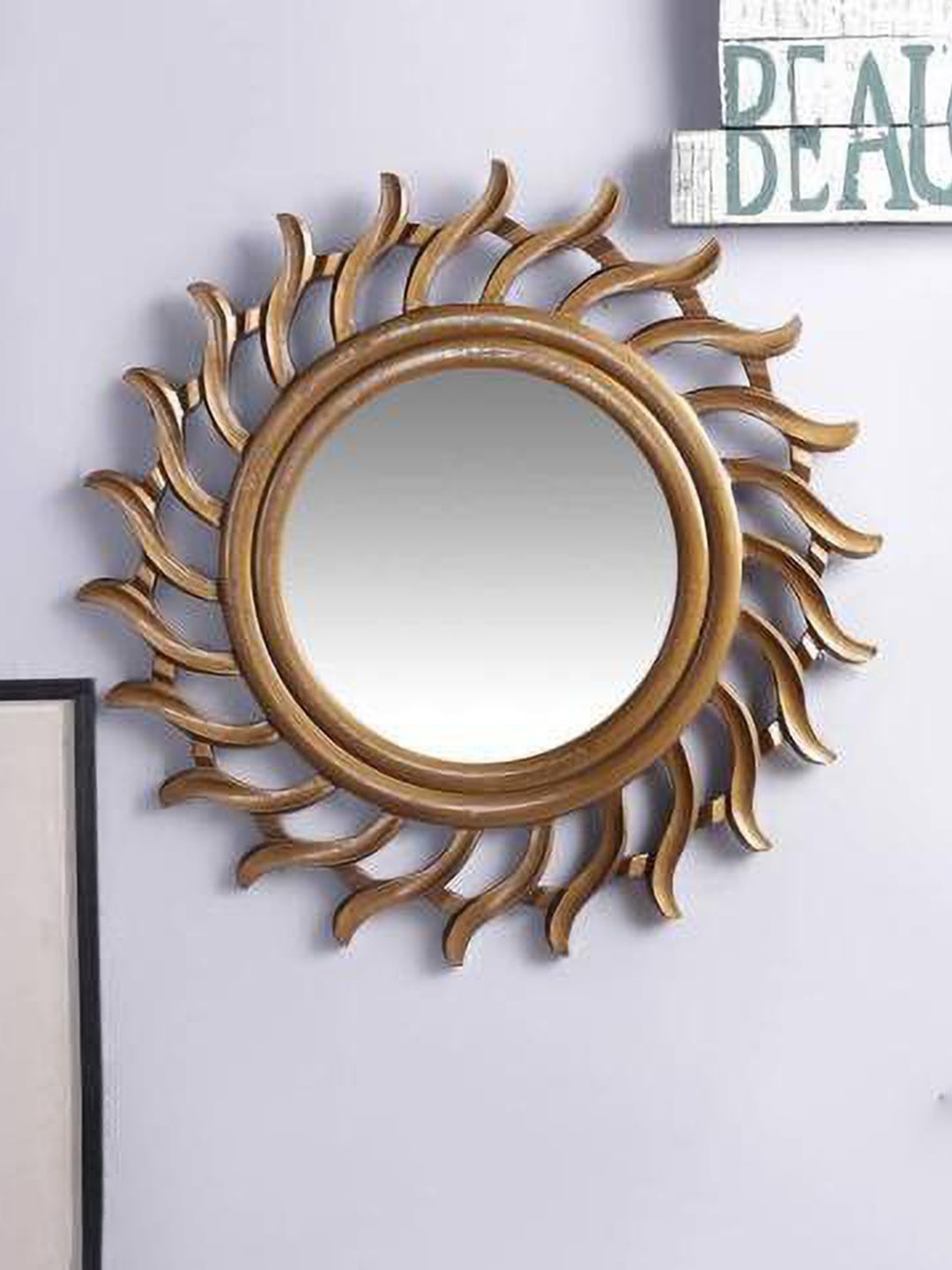 

VAS collection home Brown Floral Patterned Wooden Wall Mirror