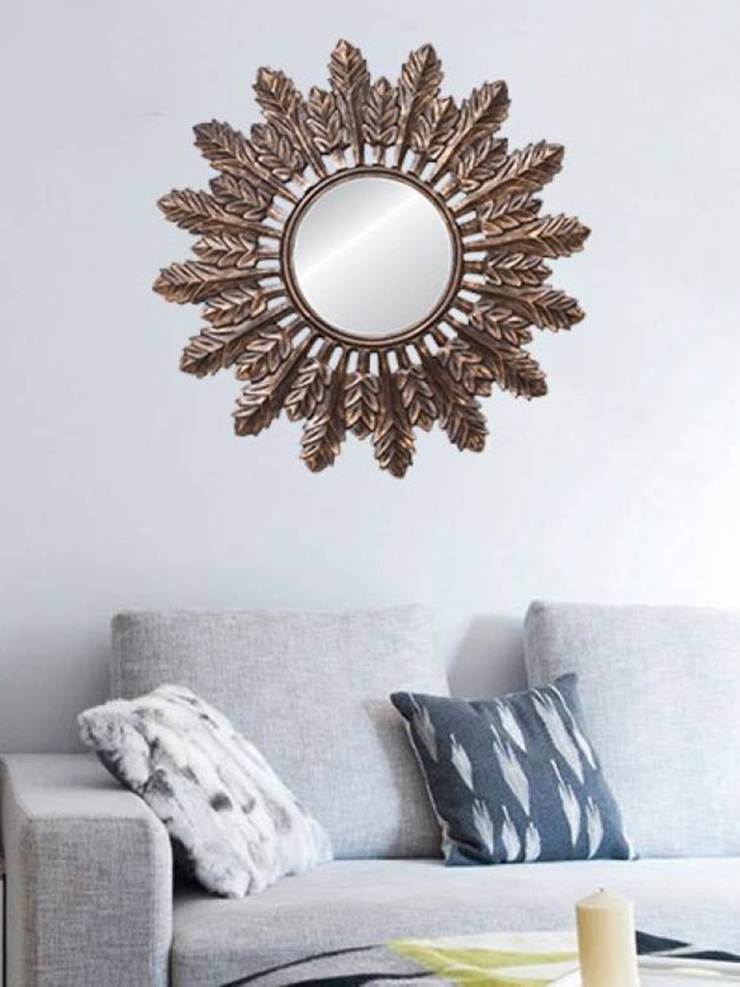 

VAS collection home Sunflower Designed Wooden Frame Mirror, Brown