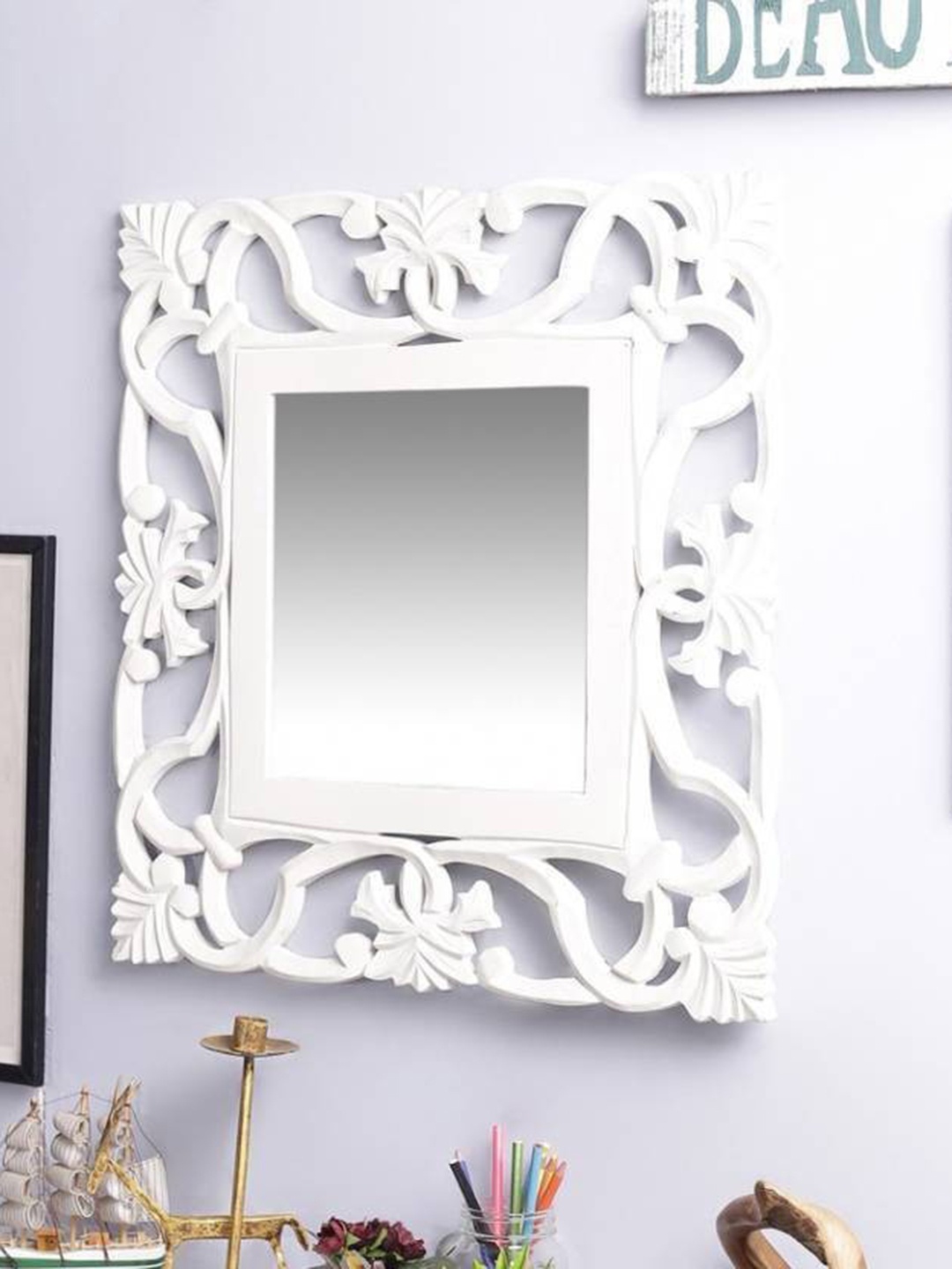 

VAS collection home Textured White Wooden Wall Mirror