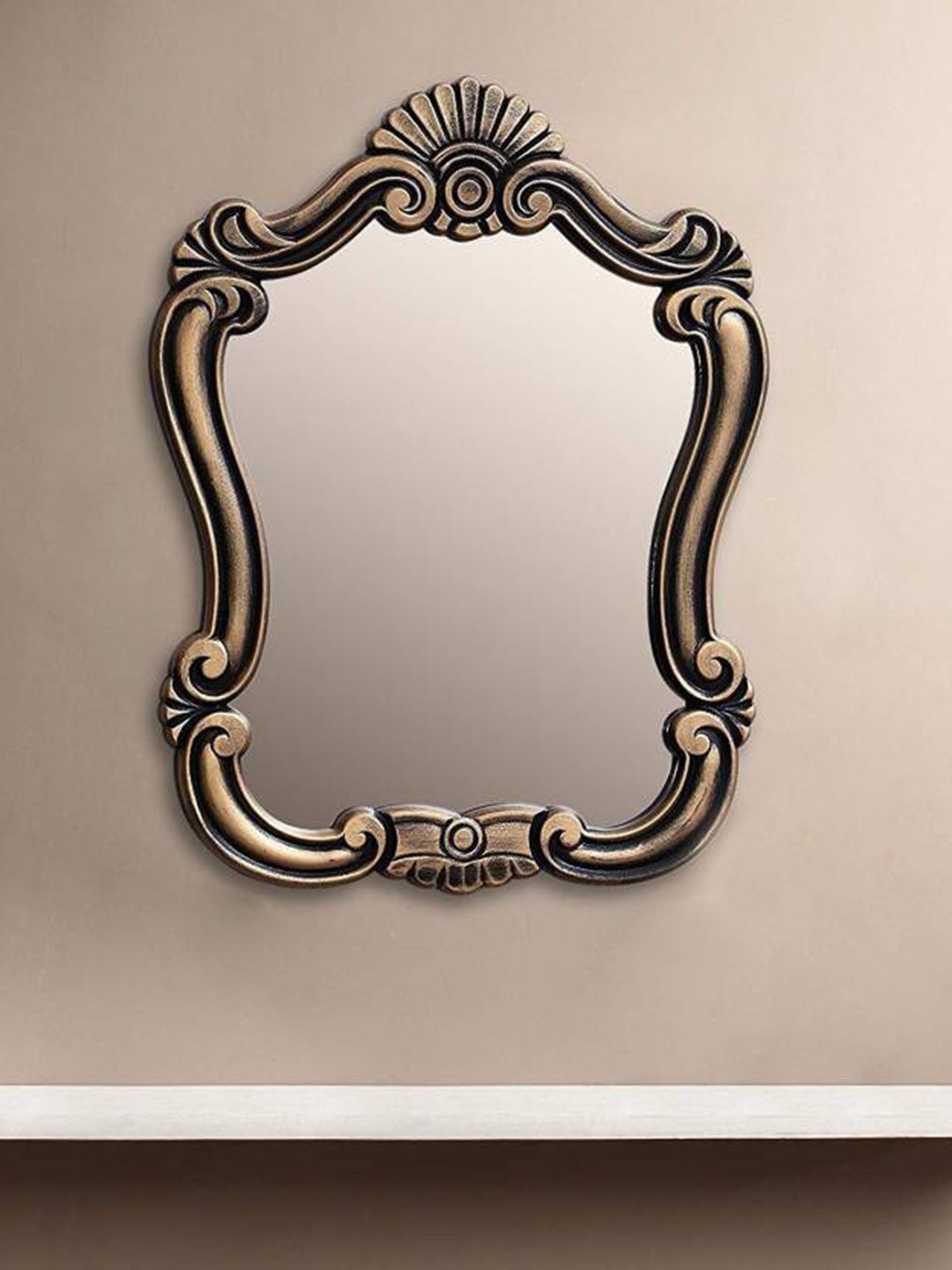

VAS collection home Floral Patterned Wooden Wall Mirror, Brown