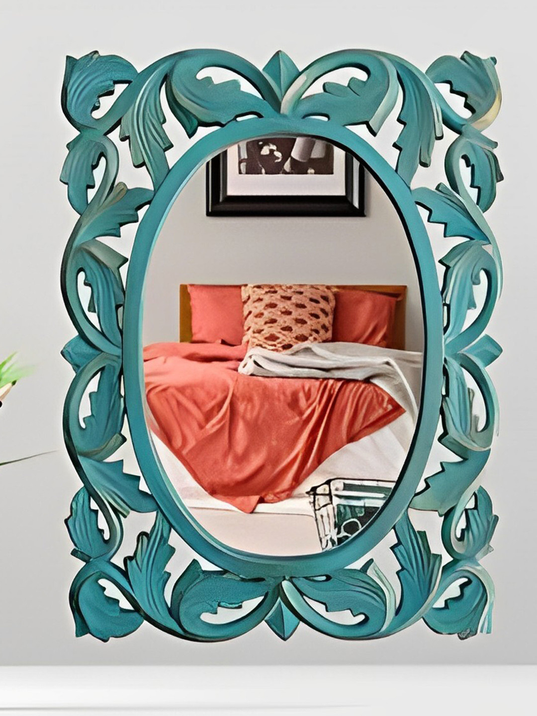 

VAS collection home Floral Patterned Wooden Wall Mirror, Blue