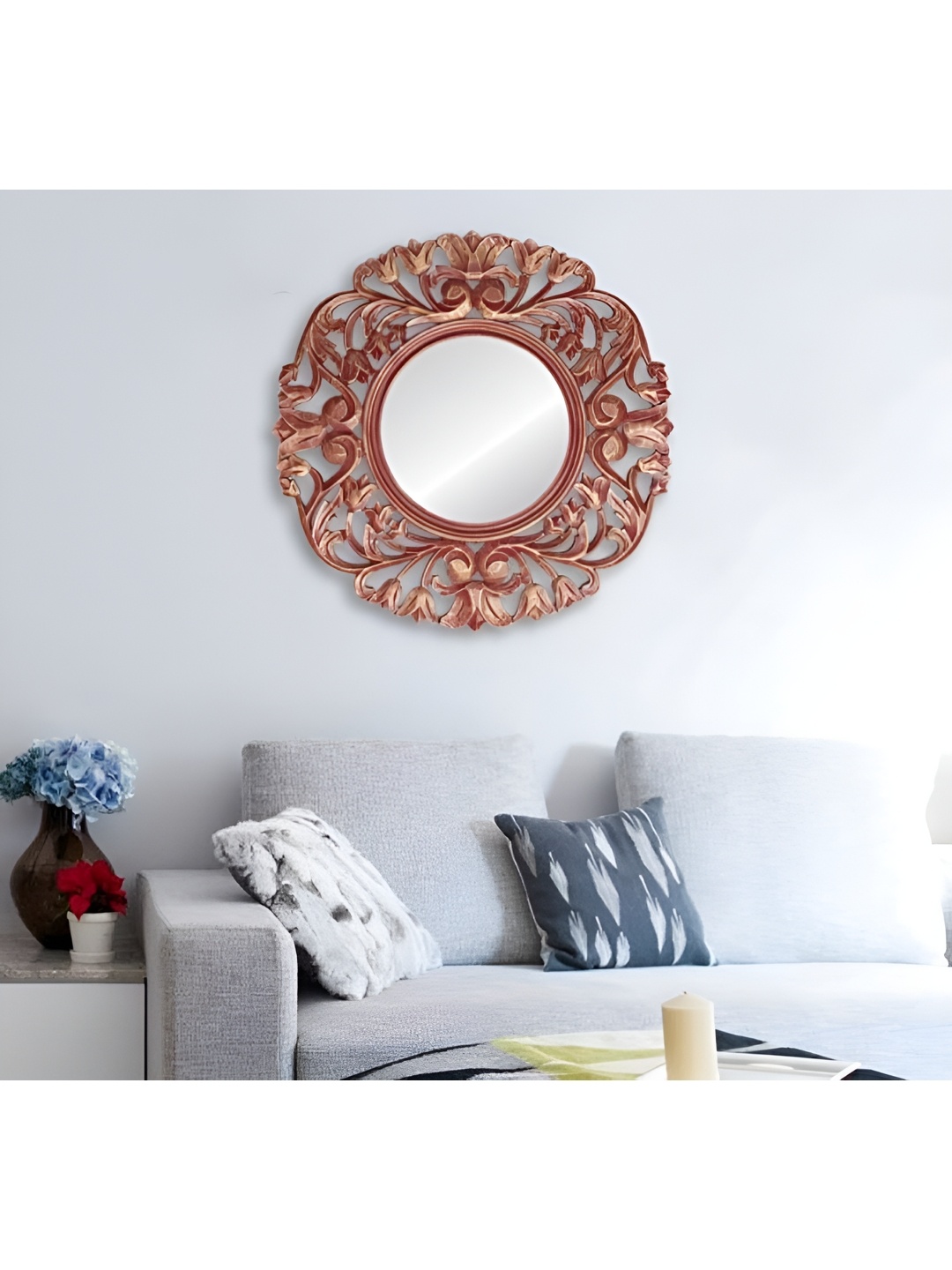 

VAS collection home Brown Round Shape Wall Decor Mirror, Maroon