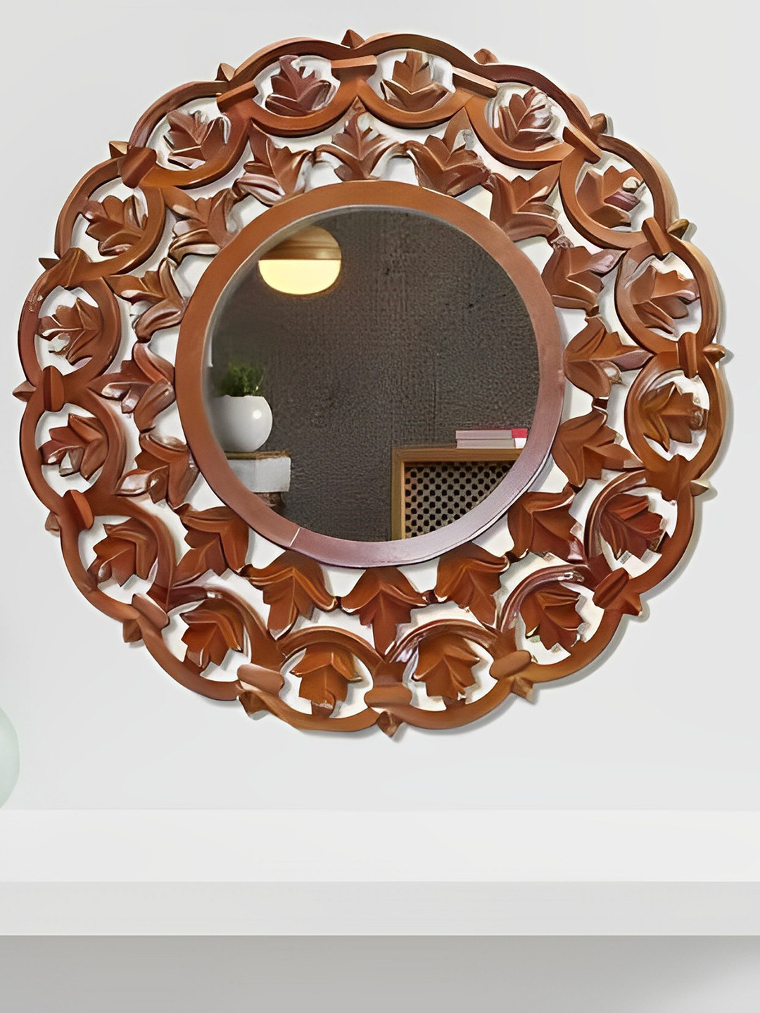 

VAS collection home Floral Patterned Wooden Wall Mirror, Brown