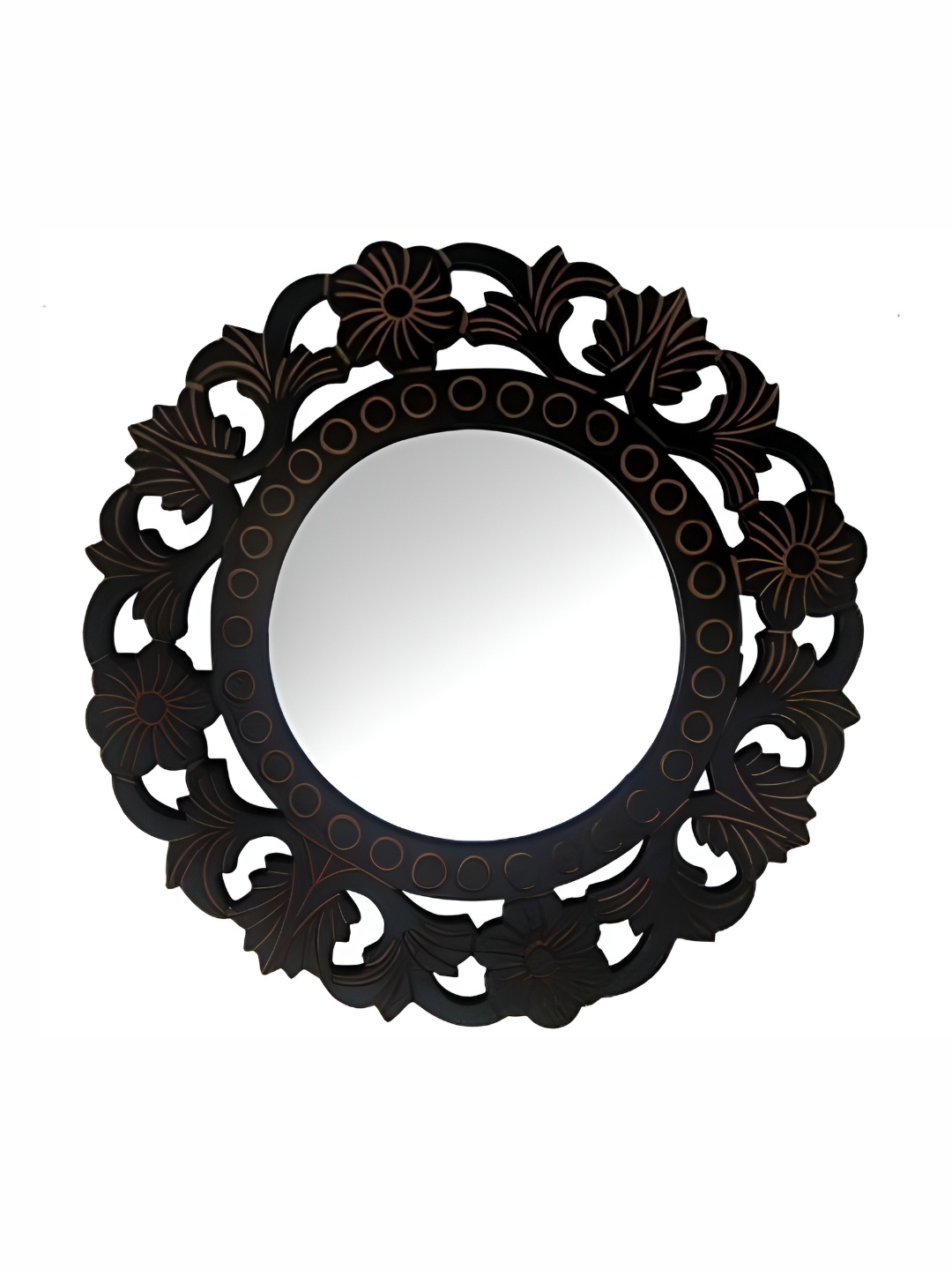 

VAS collection home Brown Floral Patterned Wooden Wall Mirror
