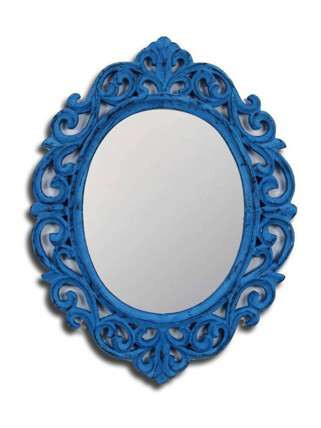 

VAS collection home Blue Floral Patterned Wooden Wall Mirror