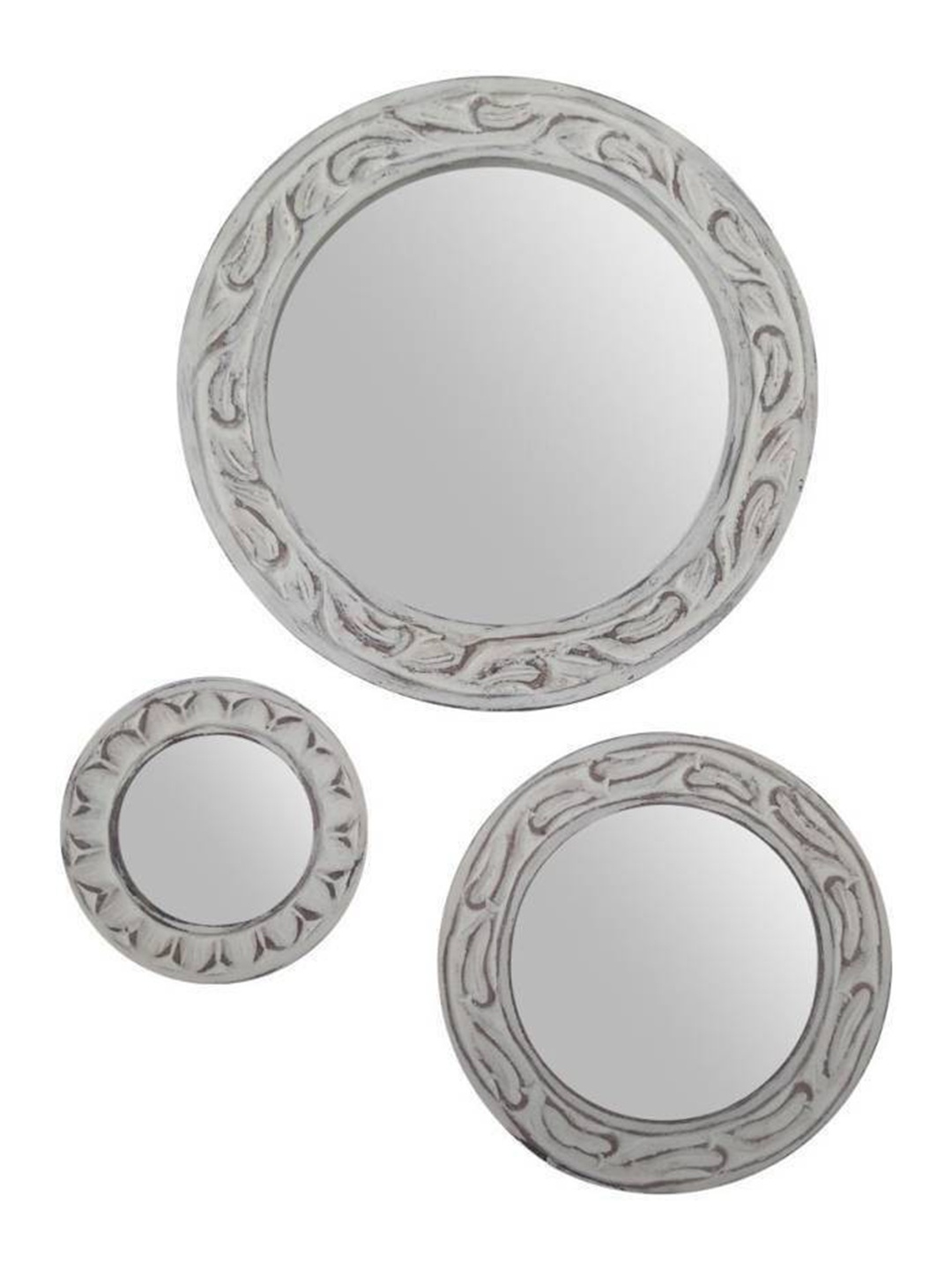 

VAS collection home 3 Pcs Self Designed Wooden Decotaive Frame Mirror, White