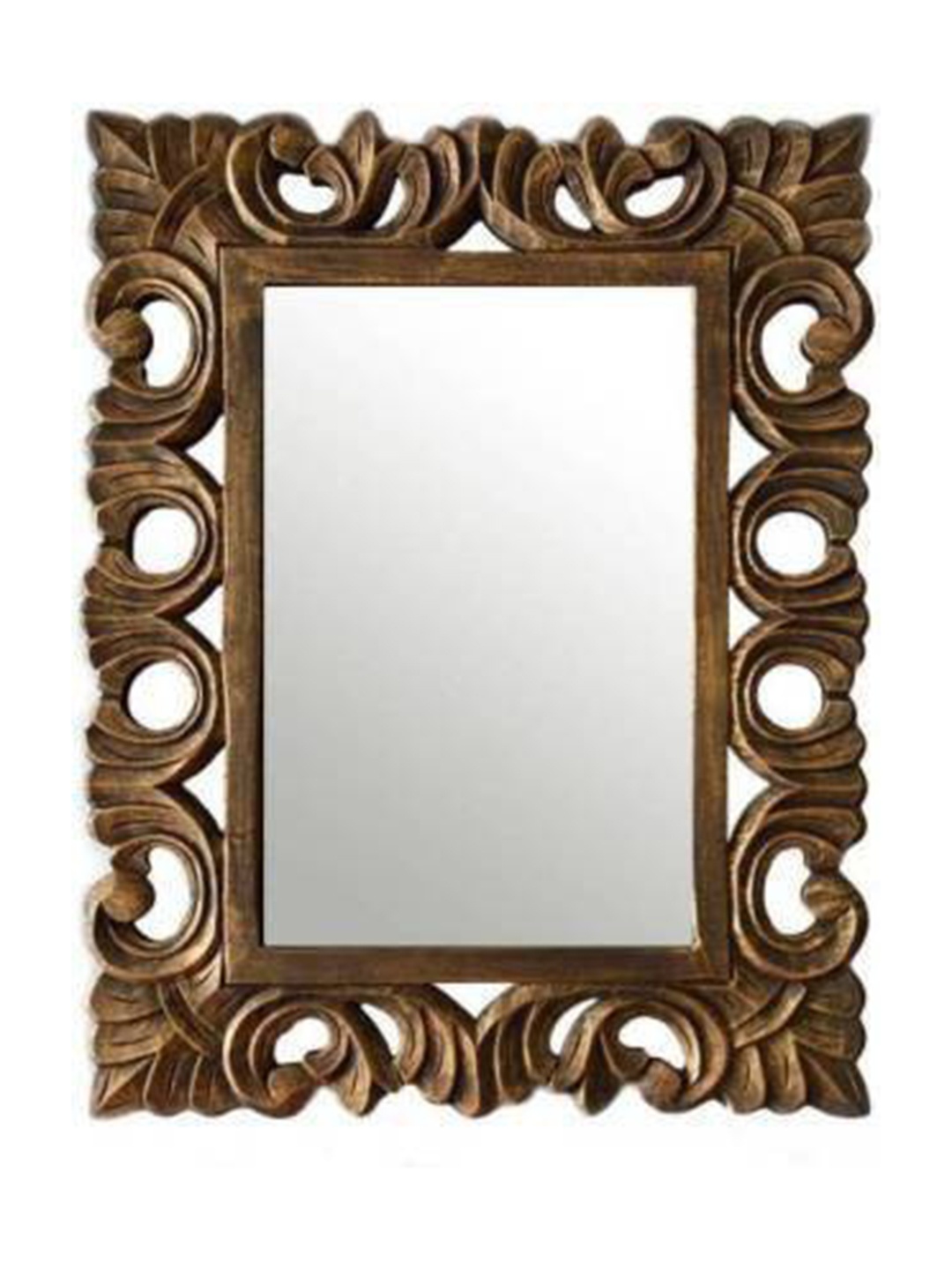 

VAS collection home Floral Patterned Wooden Wall Mirror, Brown