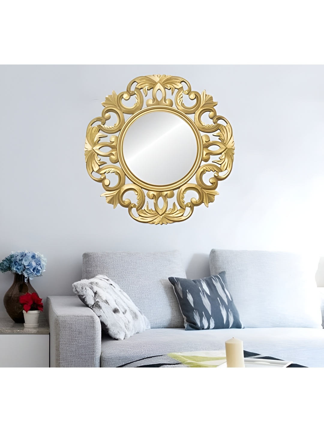 

VAS collection home Round Shape Wall Decor Mirror, Yellow