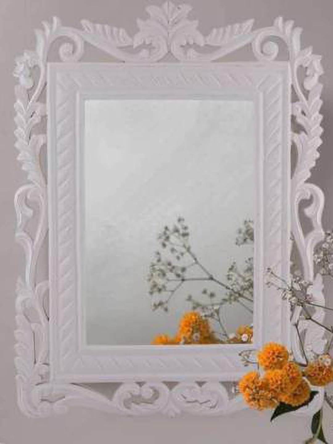 

VAS collection home Floral Patterned Wooden Wall Mirror, White