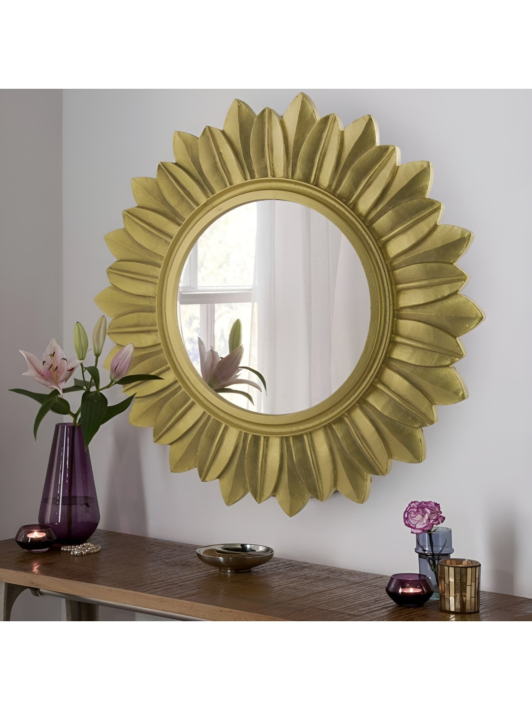 

VAS collection home Sunflower Designed MDF Decotaive Frame Mirror, Gold