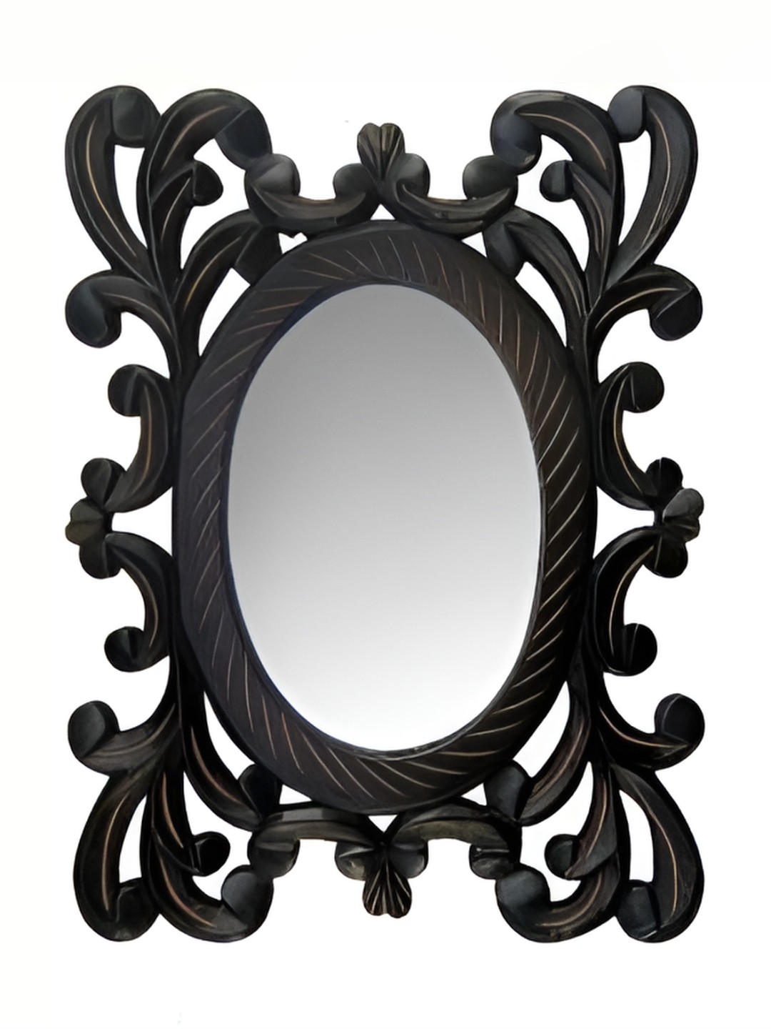 

VAS collection home Floral Patterned Wooden Wall Mirror, Black