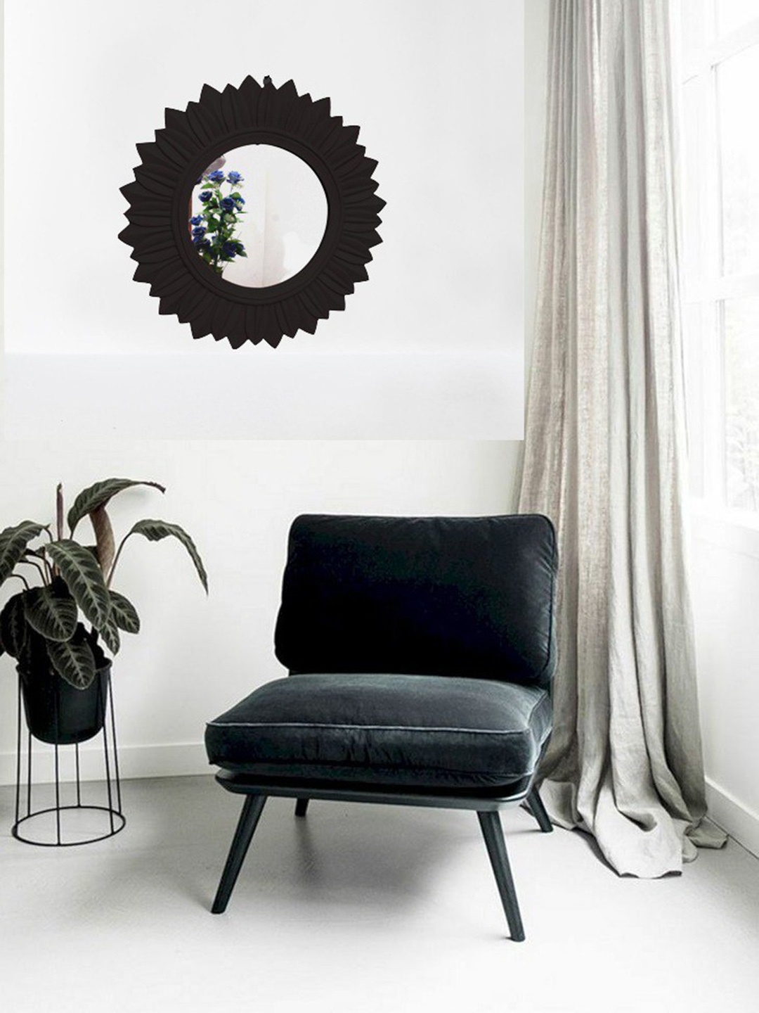 

VAS collection home Black Floral Patterned Wooden Wall Mirror