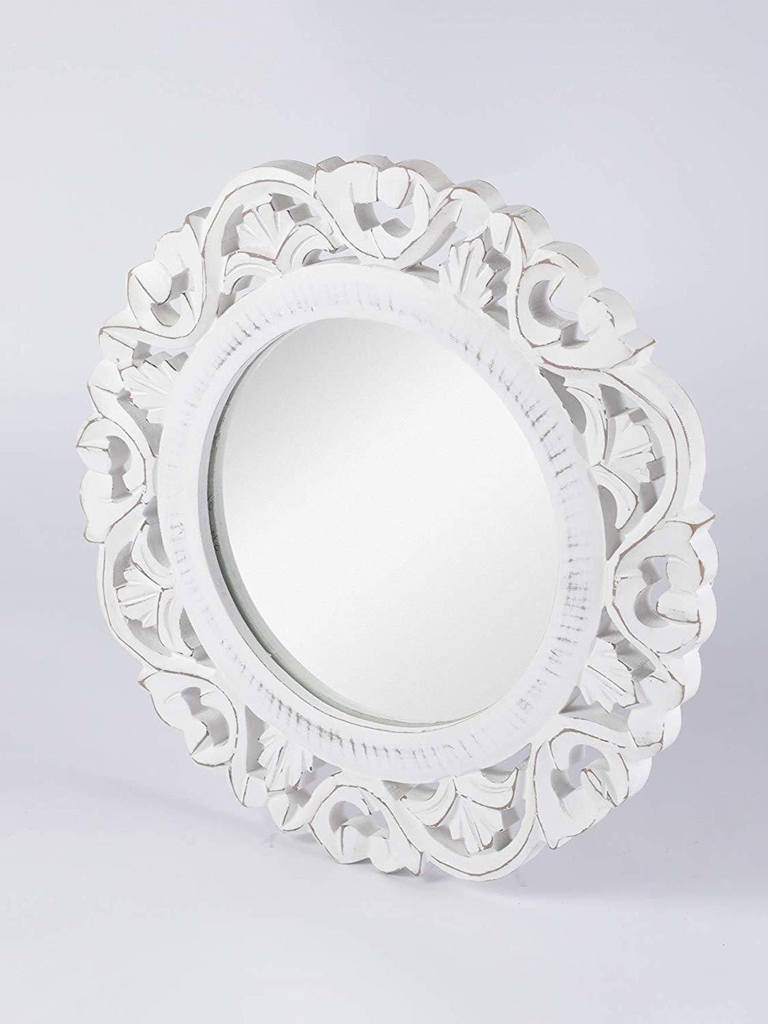 

VAS collection home Ethnic Motifs Wooden Round Wall Mirrors, White