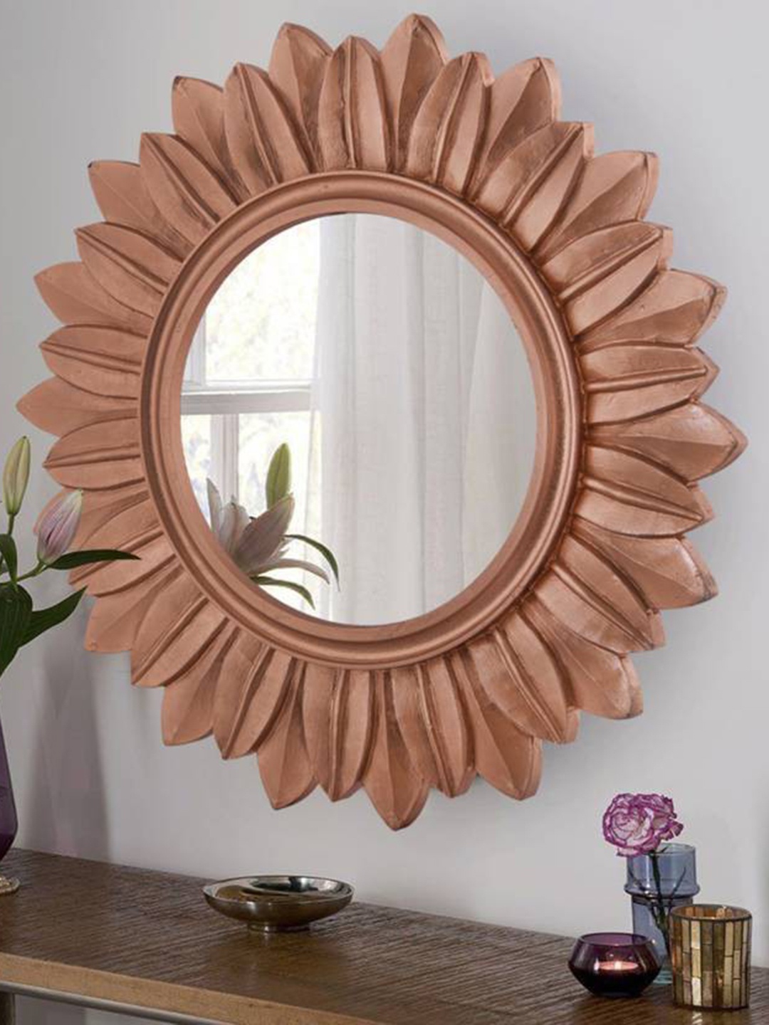 

VAS collection home Sunflower Designed MDF Decotaive Frame Mirror, Copper