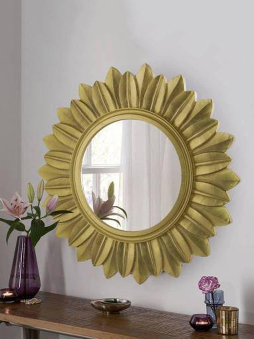 

VAS collection home Wooden Wall Mirror, Yellow