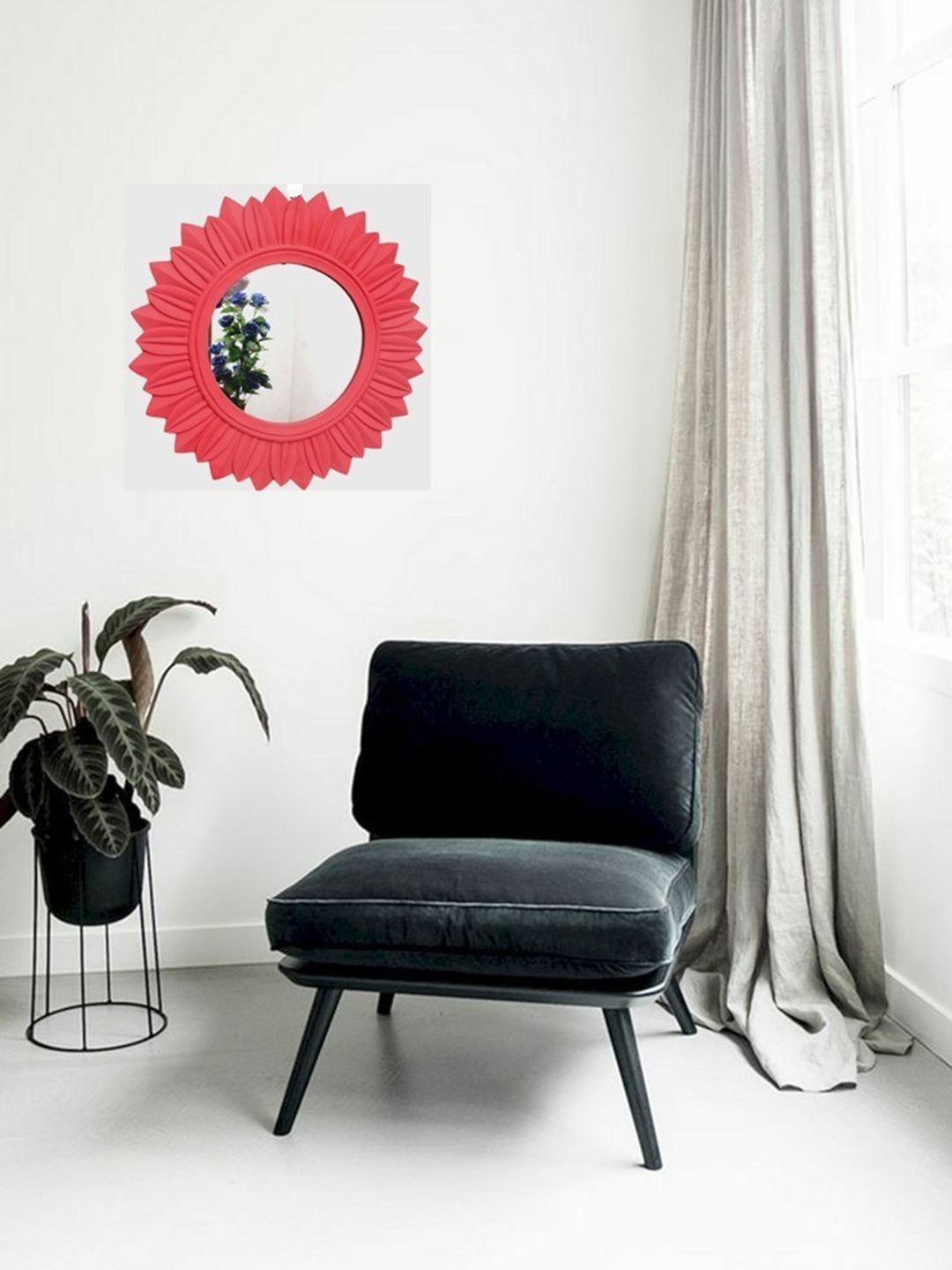 

VAS collection home Floral Patterned Wooden Frame Wall Mirror, Red