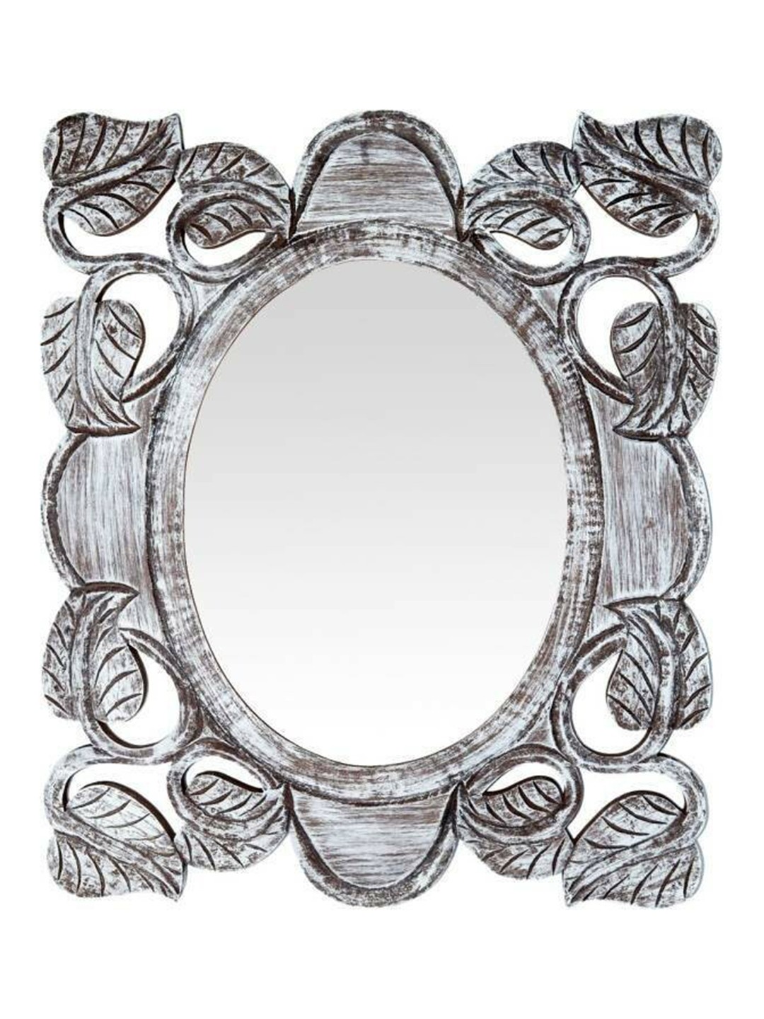 

VAS collection home Grey Floral Patterned Wooden Wall Mirror