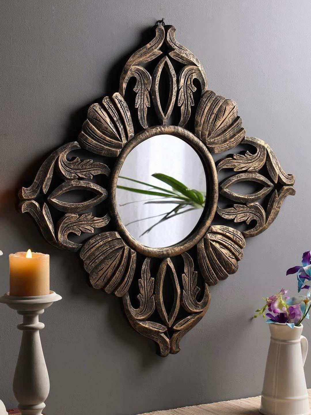 

VAS collection home Textured Brown Wooden Wall Mirrors