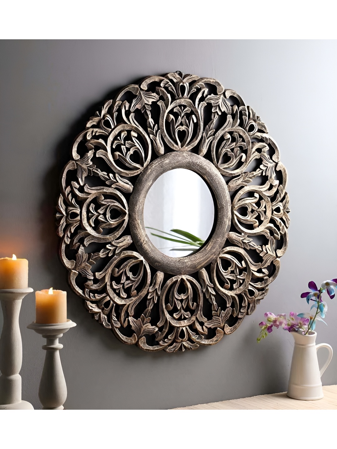 

VAS collection home Textured Brown Round Mirror