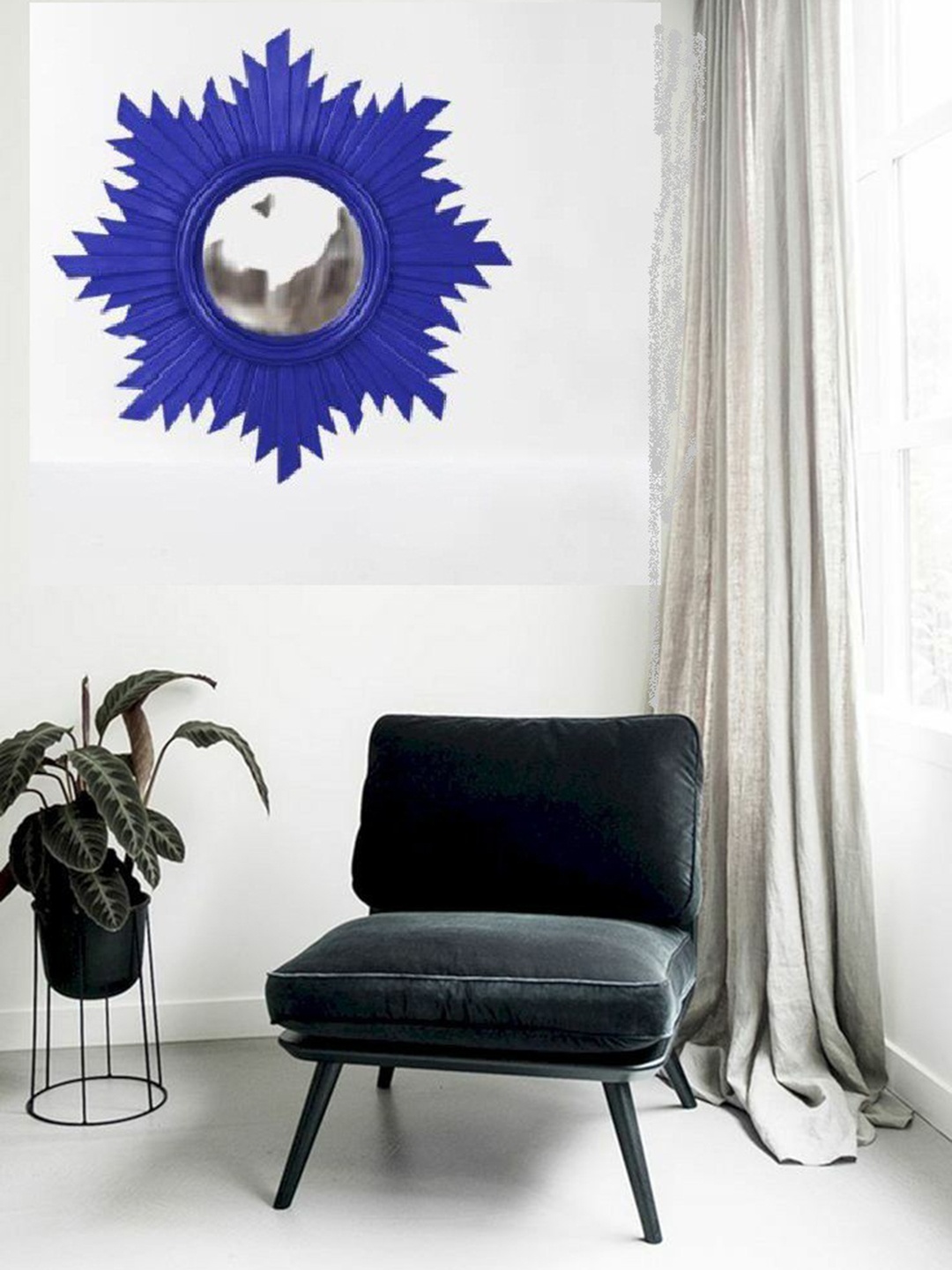 

VAS collection home Wall Self Design MDF Mirror Frame, Blue