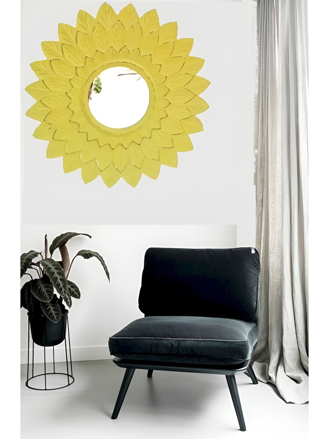 

VAS collection home Floral Patterned Wooden Wall Mirror, Yellow
