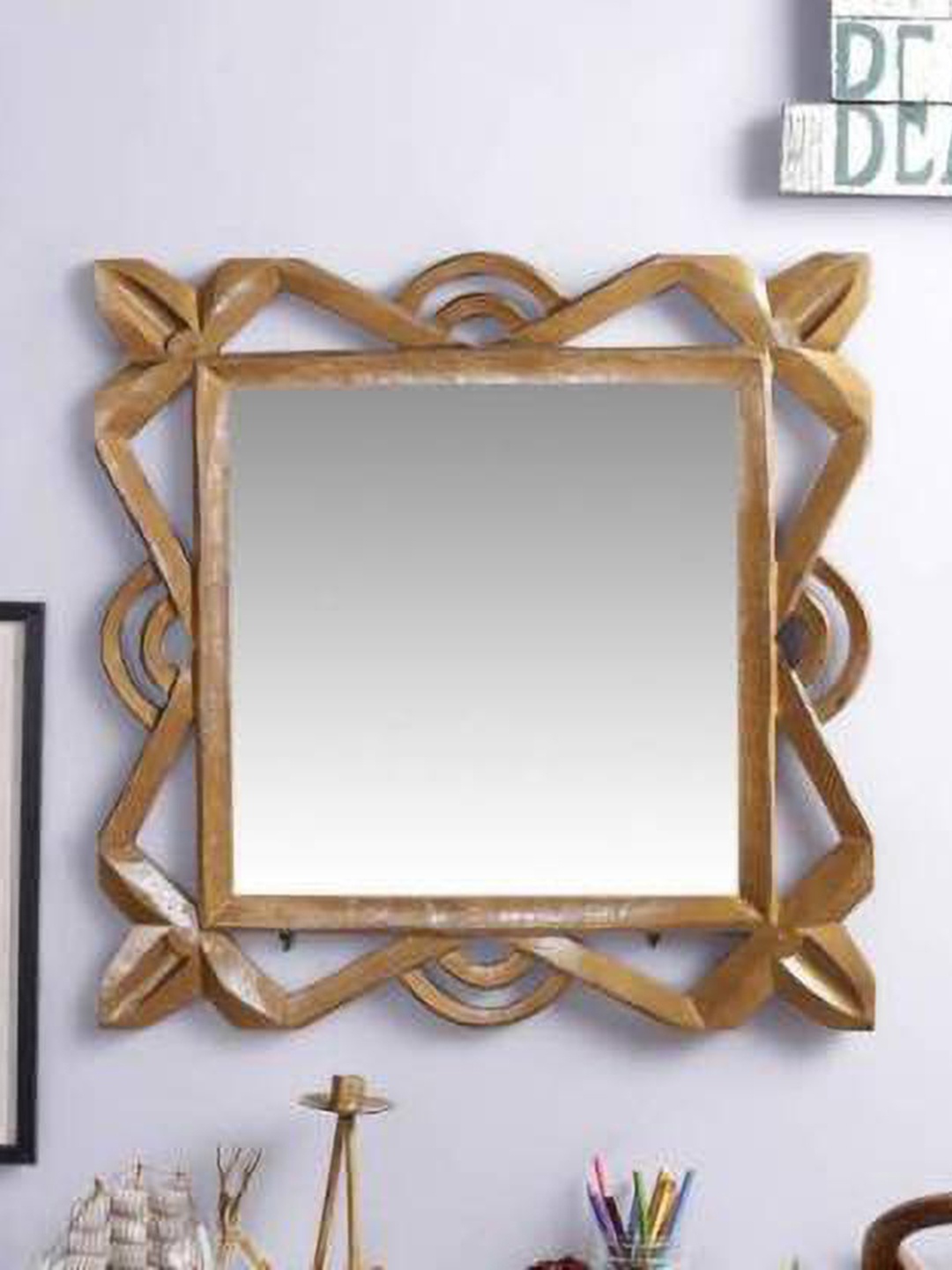 

VAS collection home Self Design Wooden Decotaive Frame Mirror, Brown