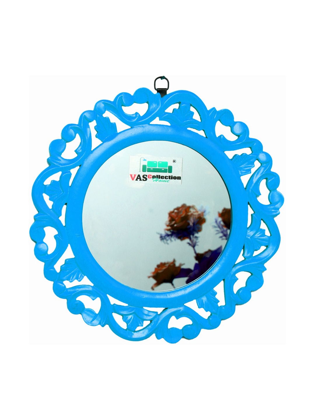 

VAS collection home Blue Floral Patterned Wooden Wall Mirror
