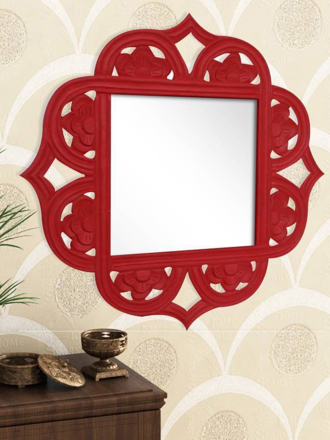 

VAS collection home Wooden Wall Mirror, Red