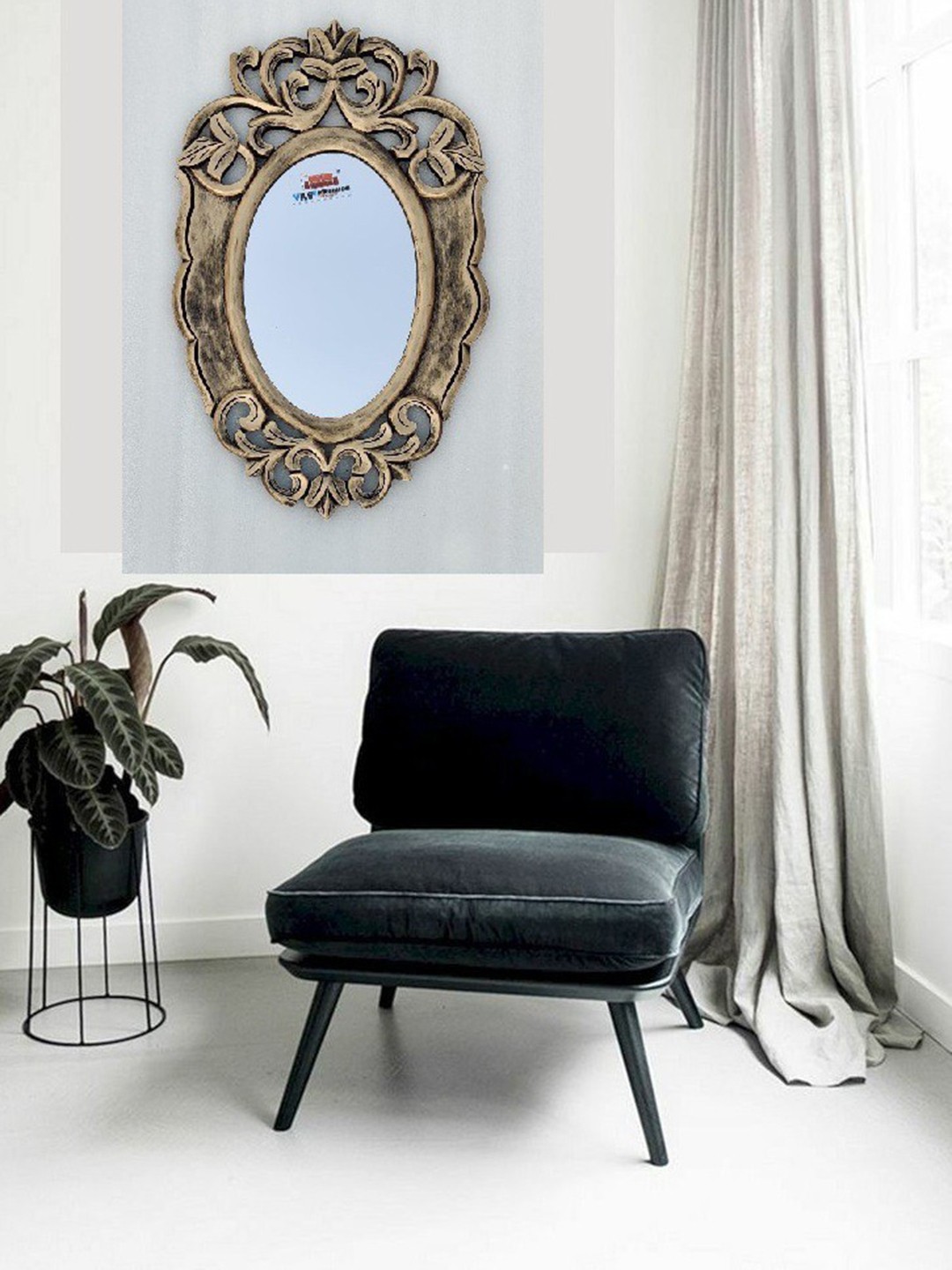 

VAS collection home Self Design Wooden Decotaive Frame Mirror, Gold