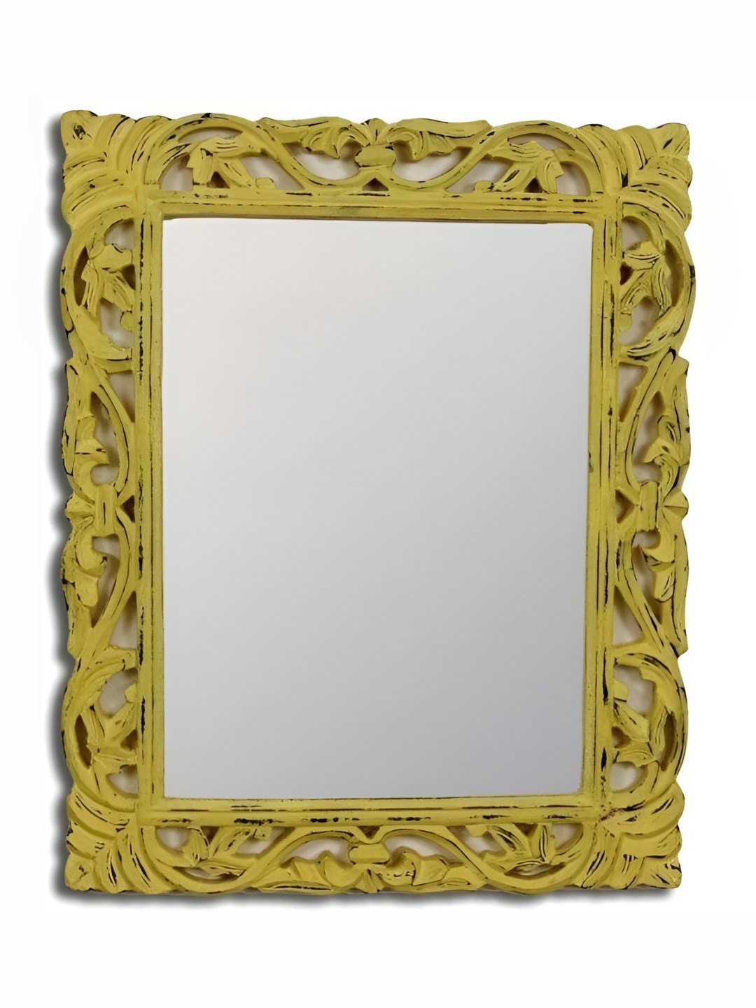 

VAS collection home Yellow Wall Textured Wooden Mirror Frame