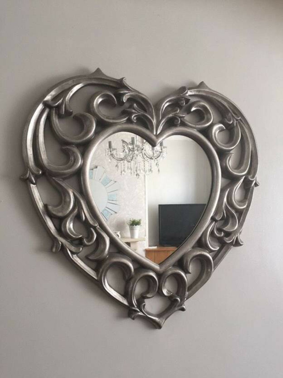 

VAS collection home Grey Floral Patterned Wooden Wall Mirror