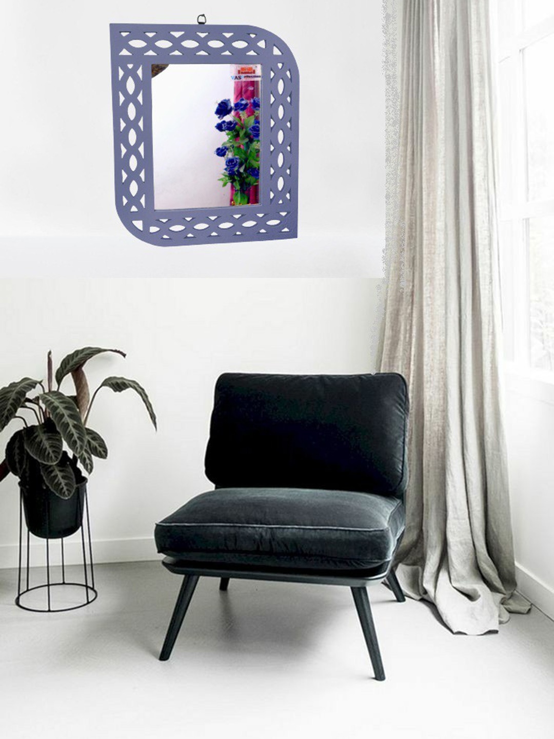 

VAS collection home Purple Wall Self Design MDF Mirror Frame, Multi