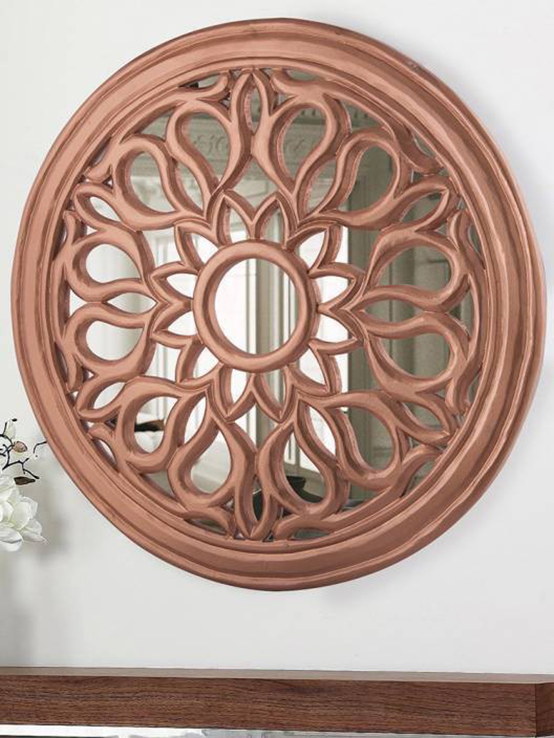 

VAS collection home Self Design Wooden Wall Mirror, Copper